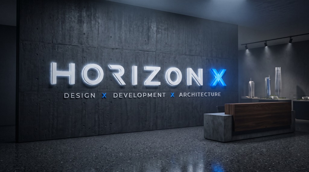 Branding & Design — Illuminated Architectural Signage & Monolithic Studio Wall Identity