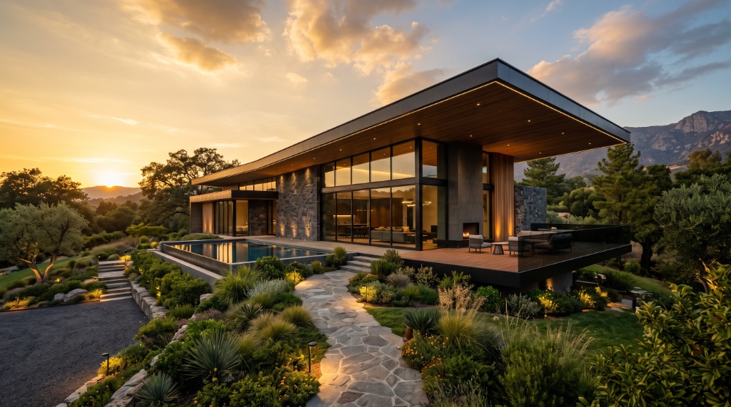 Exterior Architecture — Cantilevered Mountain View Villa & Sunset Infinity Pool
