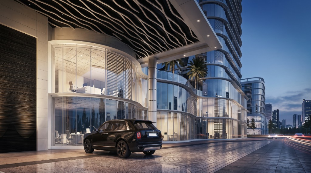 Exterior Architecture — Organic Glass Commercial Hotel & Executive Valet Porte-Cochère