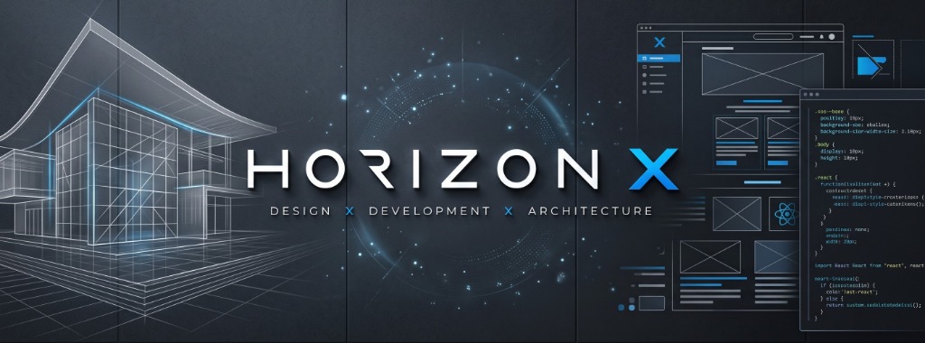 HORIZON X — Design, Development, and Architecture studio visual